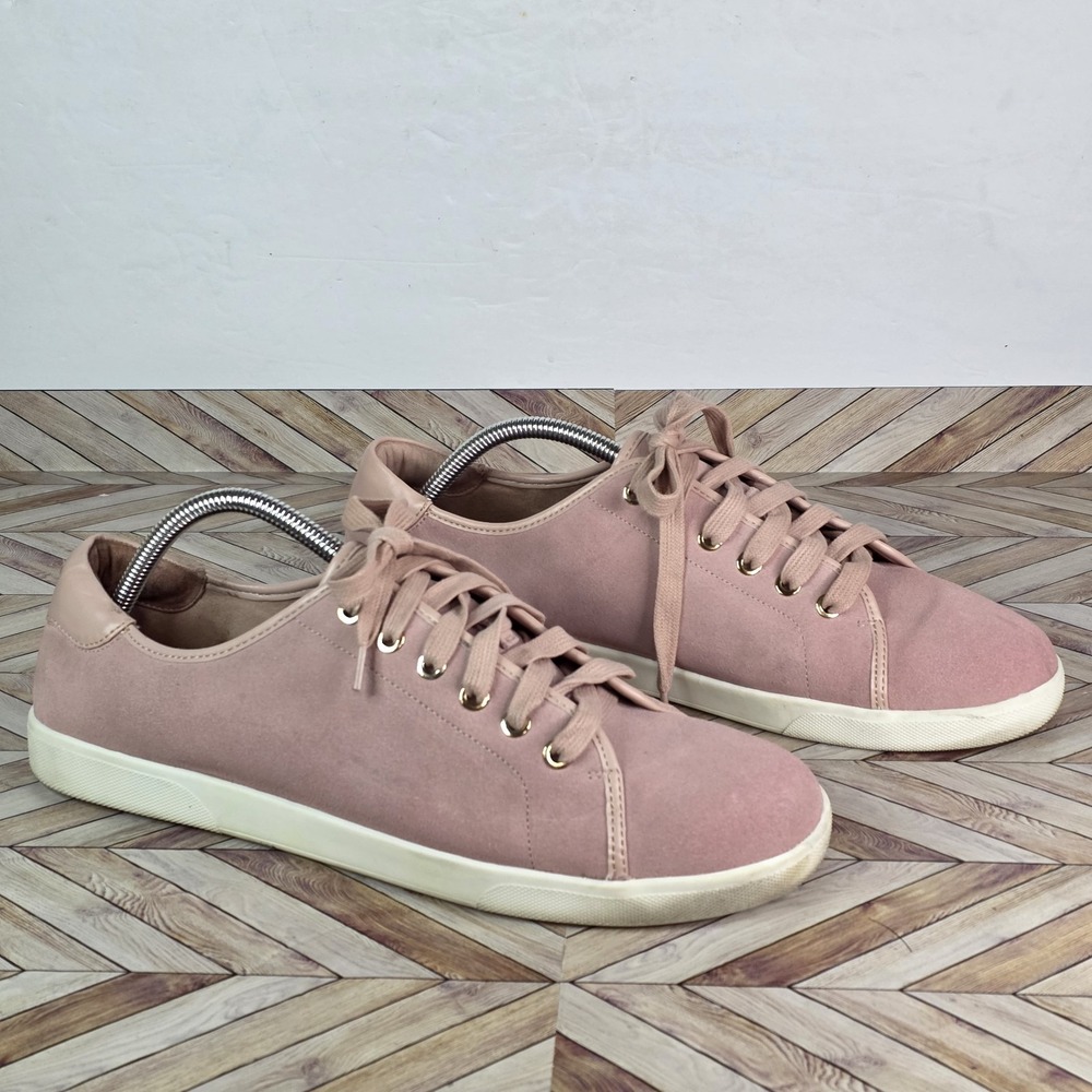 Vionic Womens Brinley Pink Suede Sneakers Lace Up Casual Shoes Size 12
